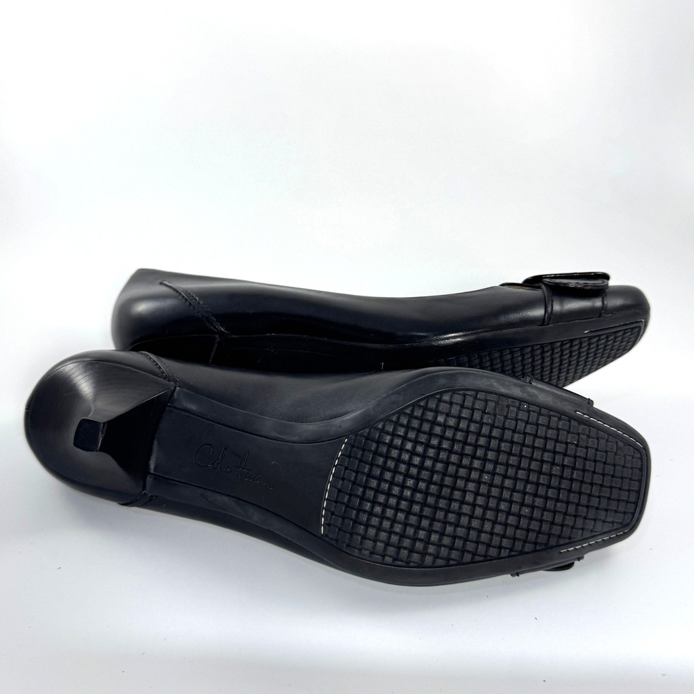 Cole Haan Womens Black Leather Square Toe Buckle Kitten Heel Pumps Size 10B - Picture 8 of 9